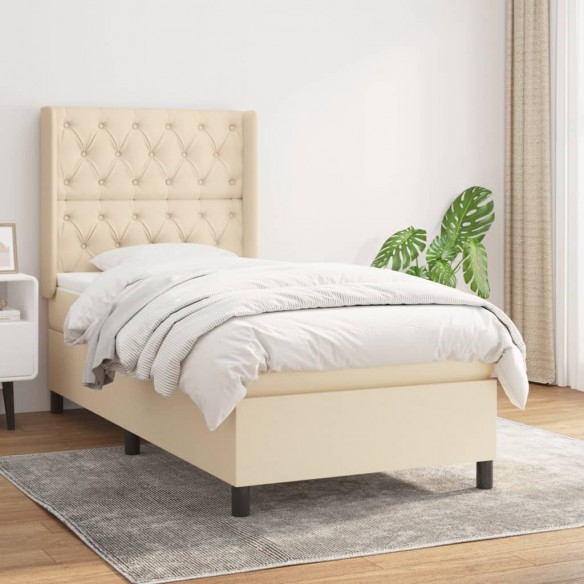 Cadre de lit avec matelas Crème 80x200 cm Tissu