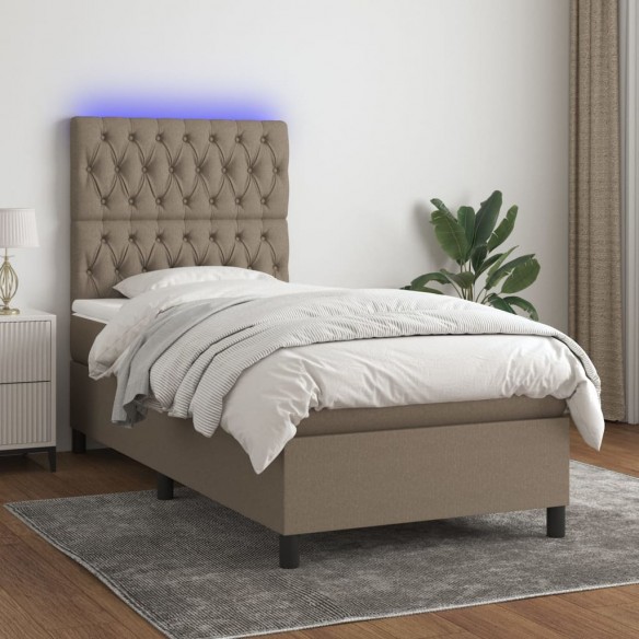 Cadre de lit et matelas et LED Taupe 90x190 cm Tissu