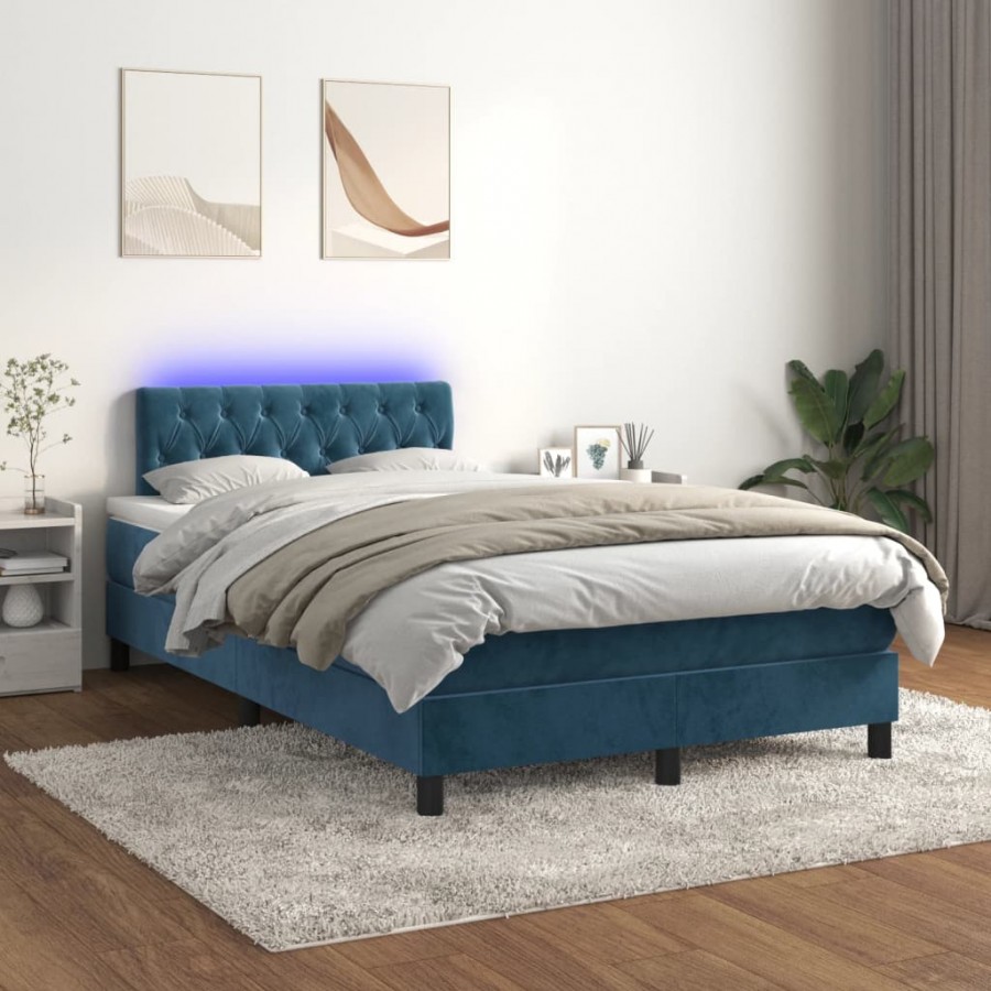 Cadre de lit avec matelas LED Bleu foncé 120x200 cm