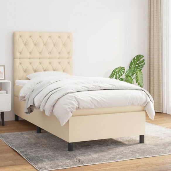 Cadre de lit avec matelas Crème 80x200 cm Tissu