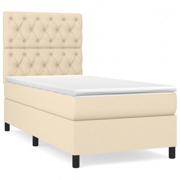 Cadre de lit avec matelas Crème 80x200 cm Tissu