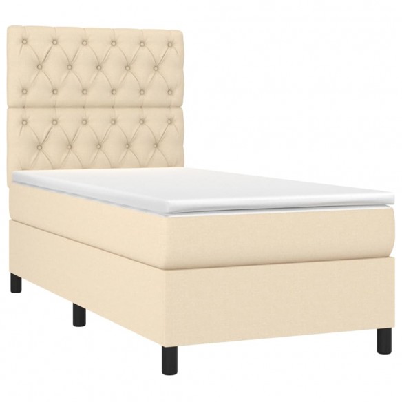 Cadre de lit avec matelas Crème 80x200 cm Tissu