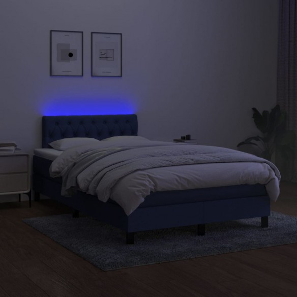 Cadre de lit avec matelas LED Bleu 120x200 cm Tissu