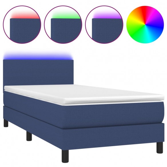 Cadre de lit avec matelas et LED Bleu 90x190cm Tissu