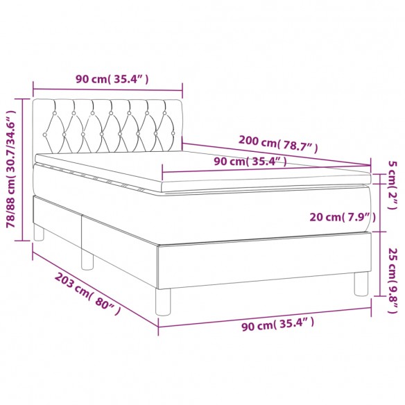 Cadre de lit avec matelas Bleu foncé 90x200 cm