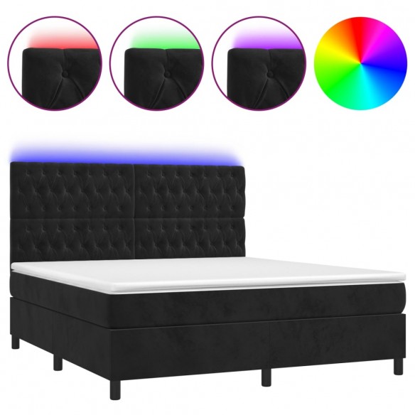 Cadre de lit matelas et LED Noir 180x200 cm Velours