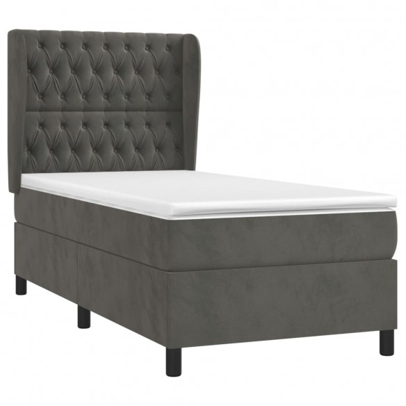 Cadre de lit et matelas Gris foncé 90x200 cm Velours