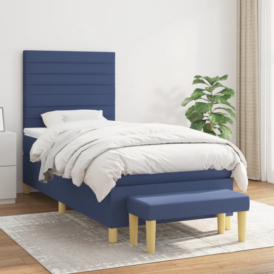 Cadre de lit avec matelas Bleu 80x200 cm Tissu