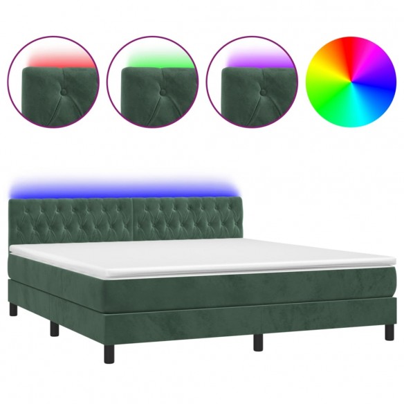 Cadre de lit avec matelas LED Vert foncé 160x200 cm