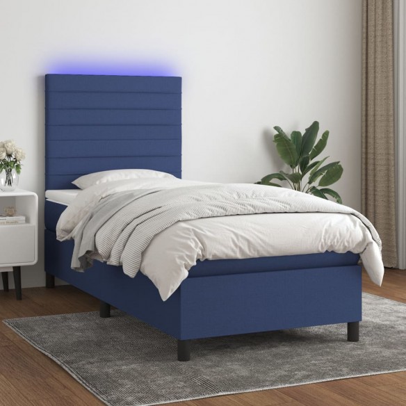 Cadre de lit avec matelas et LED Bleu 90x190cm Tissu