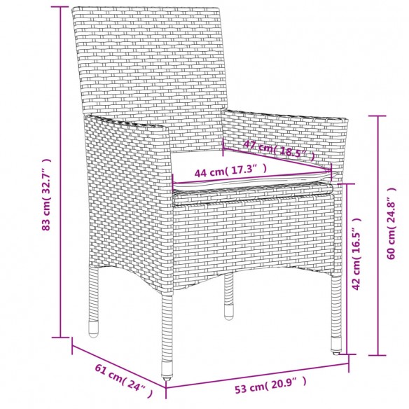 Chaises de jardin avec coussins lot de 2 marron résine tressée