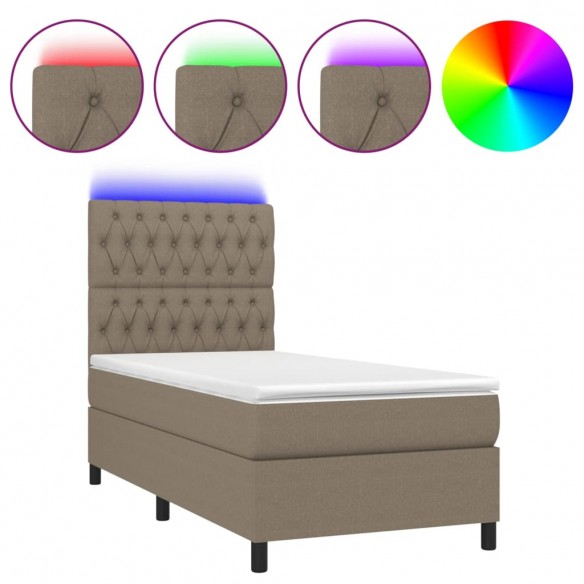 Cadre de lit et matelas et LED Taupe 90x200 cm Tissu