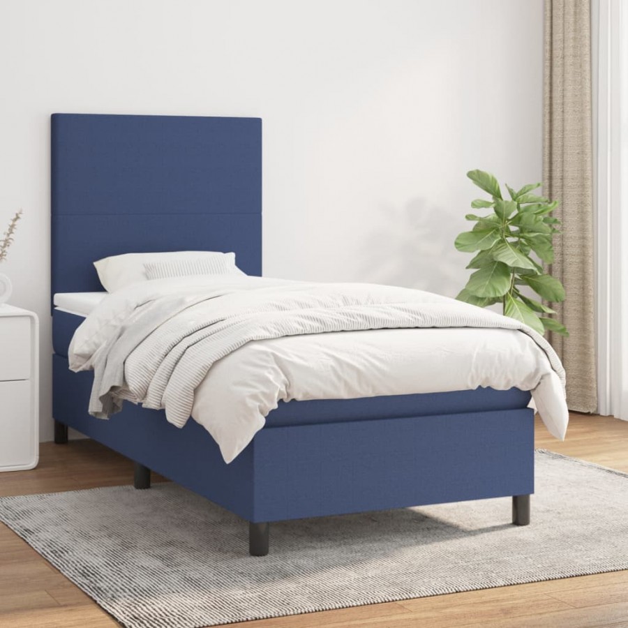 Cadre de lit avec matelas Bleu 80x200 cm Tissu