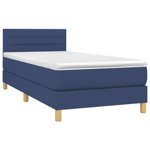 Cadre de lit avec matelas Bleu 90x190 cm Tissu