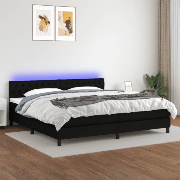 Cadre de lit et matelas et LED Noir 200x200 cm Tissu