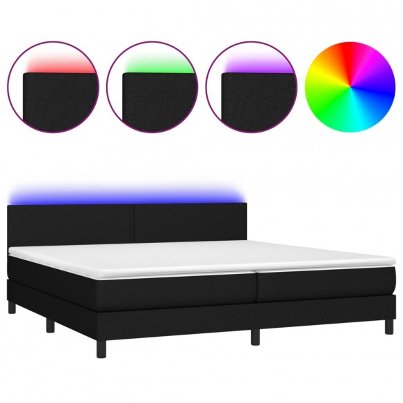 Cadre de lit et matelas et LED Noir 200x200 cm Tissu