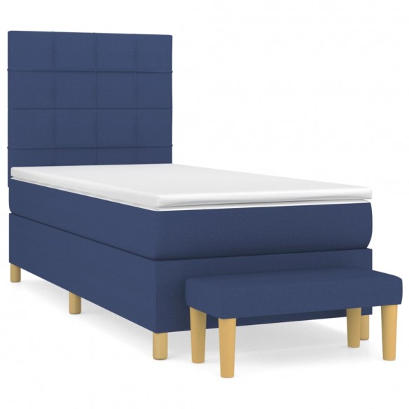 Cadre de lit avec matelas Bleu 90x190 cm Tissu