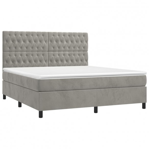 Cadre de lit et matelas Gris clair 180x200cm Velours