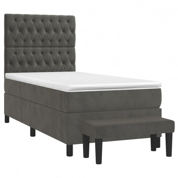 Cadre de lit et matelas Gris foncé 90x190 cm Velours