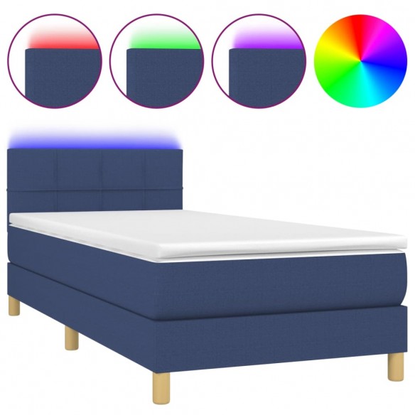 Cadre de lit avec matelas et LED Bleu 90x190cm Tissu