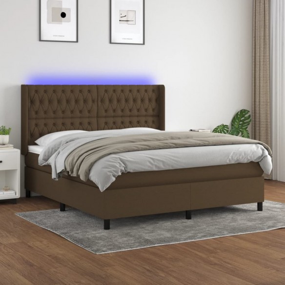 Cadre de lit matelas et LED Marron foncé 180x200cm