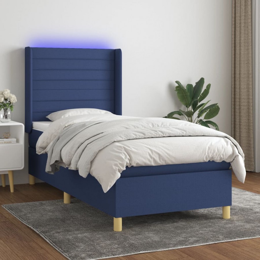 Cadre de lit matelas et LED Bleu 80x200cm Tissu