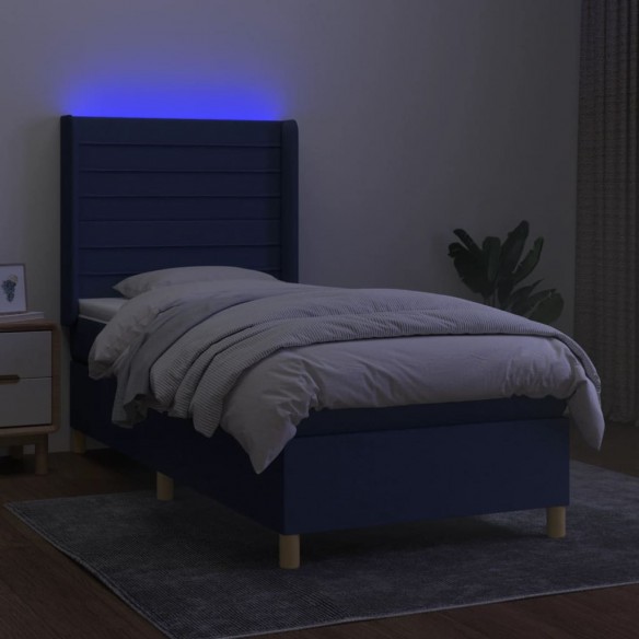 Cadre de lit matelas et LED Bleu 80x200cm Tissu