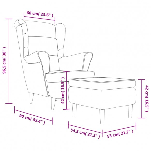 Fauteuil à oreilles avec tabouret marron velours