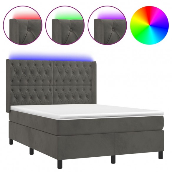 Cadre de lit matelas et LED Gris foncé 140x200 cm