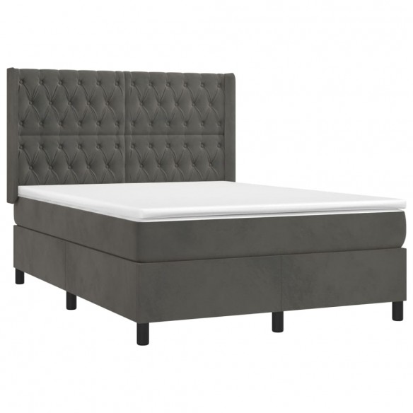 Cadre de lit matelas et LED Gris foncé 140x200 cm