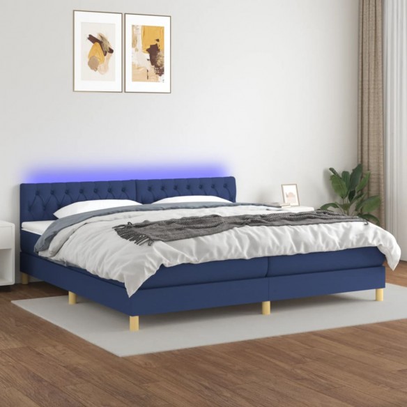 Cadre de lit et matelas et LED Bleu 200x200 cm Tissu