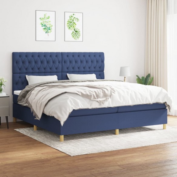 Cadre de lit avec matelas Bleu 200x200 cm Tissu