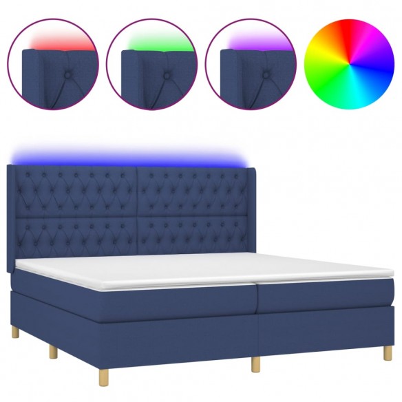 Cadre de lit matelas et LED Bleu 200x200 cm Tissu