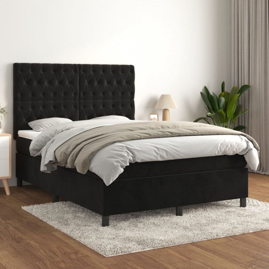 Cadre de lit avec matelas Noir 140x190 cm Velours