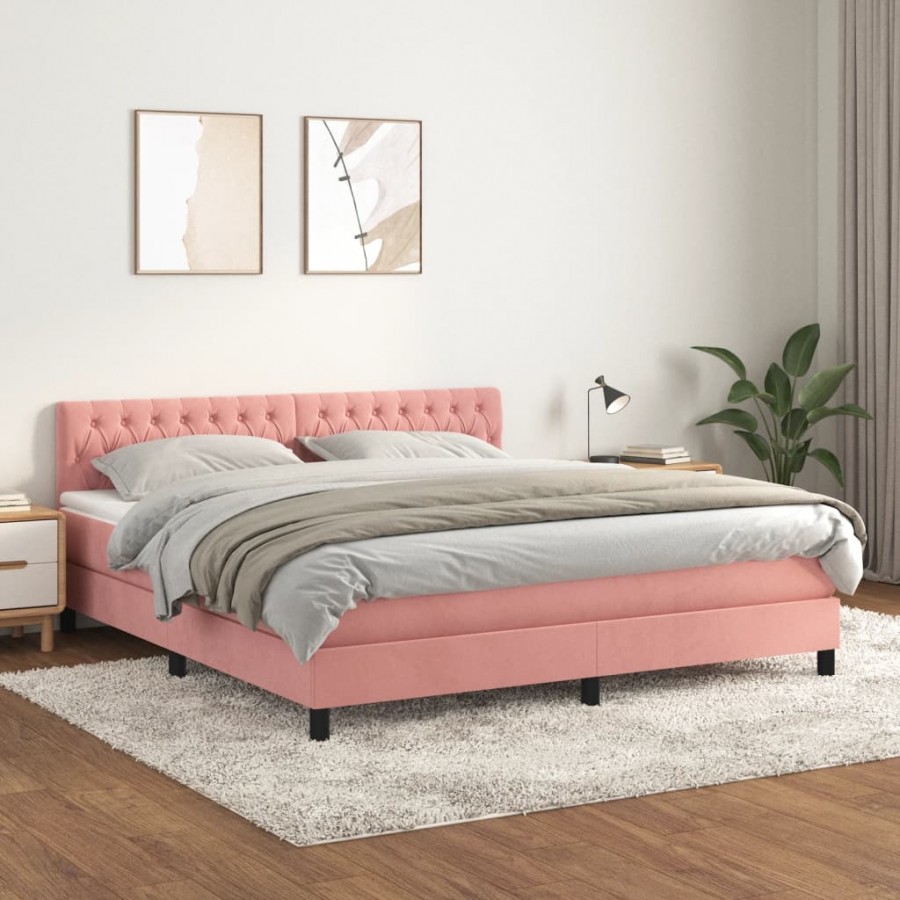 Cadre de lit avec matelas Rose 180x200 cm Velours