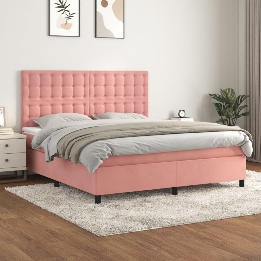 Cadre de lit avec matelas Rose 180x200 cm Velours