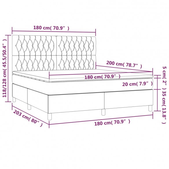 Cadre de lit avec matelas Rose 180x200 cm Velours