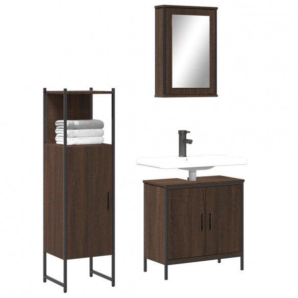 Ensemble de meubles de salle de bain 3 pcs Chêne marron