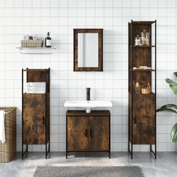 Ensemble de meubles de salle de bain 4 pcs Chêne fumé Bois