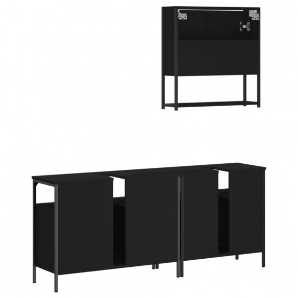 Ensemble de meubles salle de bain 3 pcs noir bois d'ingénierie