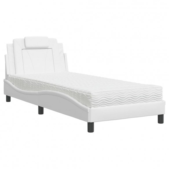 Lit avec matelas blanc 80x200 cm similicuir