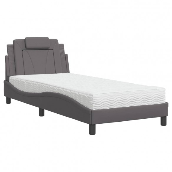 Lit avec matelas gris 80x200 cm similicuir