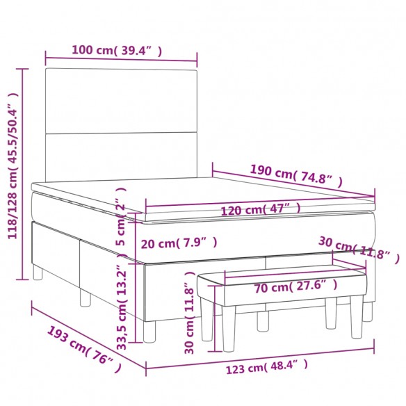 Cadre de lit et matelas gris clair 120x190 cm tissu