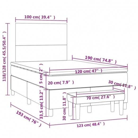 Cadre de lit avec matelas blanc 120x190cm similicuir