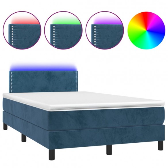 Cadre de lit avec matelas LED bleu foncé 120x190 cm