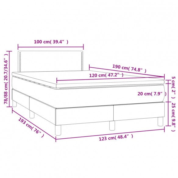 Cadre de lit avec matelas LED bleu foncé 120x190 cm