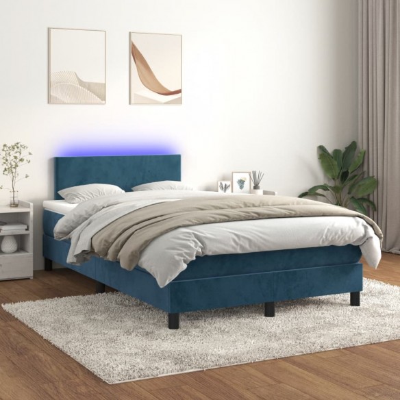 Cadre de lit avec matelas LED bleu foncé 120x190 cm