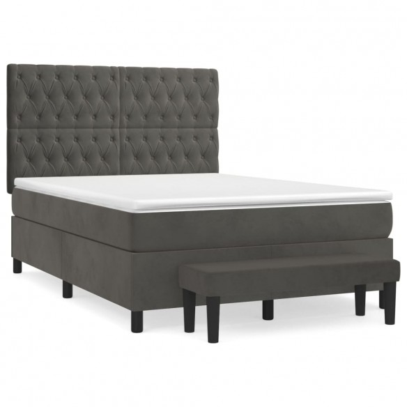 Cadre de lit et matelas Gris foncé 140x200cm Velours