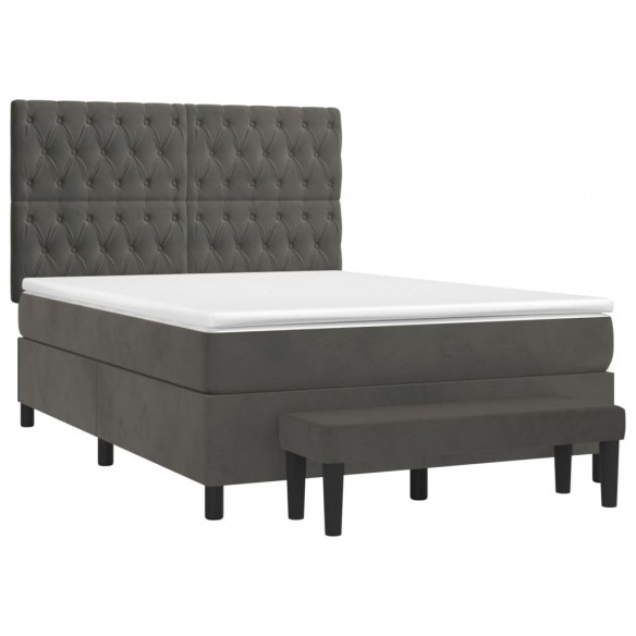 Cadre de lit et matelas Gris foncé 140x200cm Velours