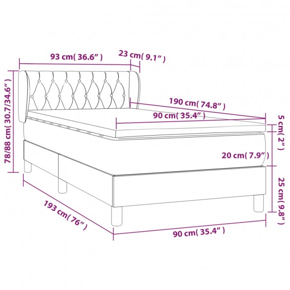 Cadre de lit avec matelas Taupe 90x190 cm Tissu